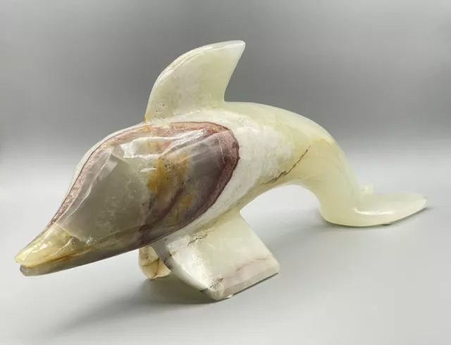Vintage Onix Dolphin Nautical Sculpture Still Life Figurine Aquatic Large 16in"