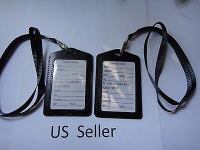 2X-ID Card Holder Vertical strap Lanyard Genuine Leather for Retractable Badge