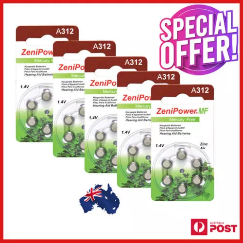 Zenipower Hearing Aid Batteries 60 PCs (10 Pack Cards) AU Seller (Size 312)