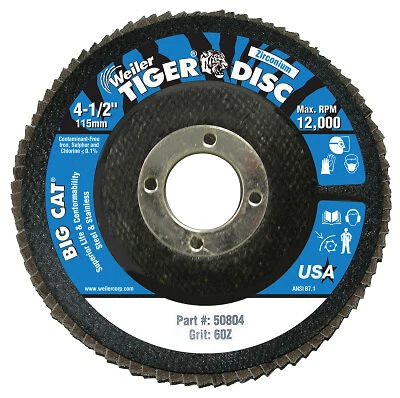 Tiger Big Cat High Density Flap Disc, 4-1/2 in Dia, 60 Grit, 7/8 in Arbor,