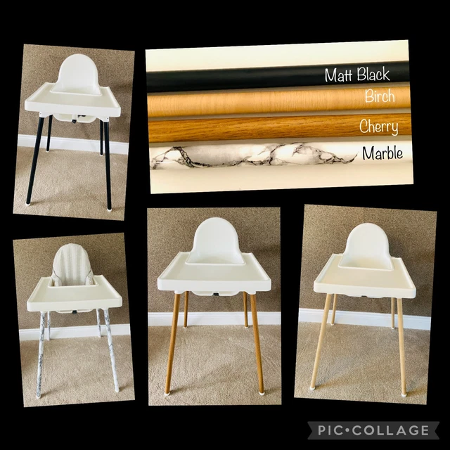 IKEA ANTILOP HIGH chair Leg Wraps, Stickers, Vinyl wood, marble, matt black £7.50 PicClick UK