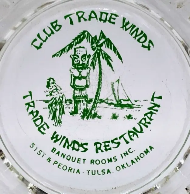 Club Trade Winds Restaurant Vintage Glass Ashtray 51st & Peoria Tulsa OK Rt 66