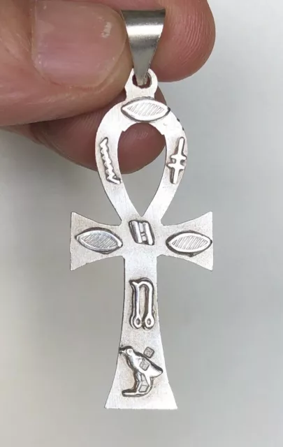 Very nice hand made SOLID SILVER Fancy Ankh Egyptian Charm/Pendant