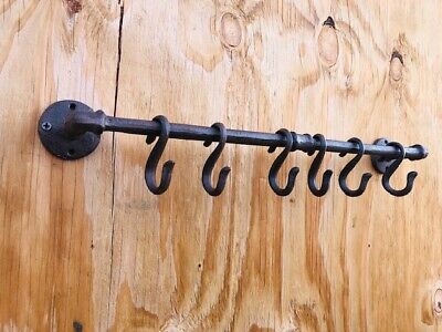 Cast Iron Coat Rack 6 Hooks S Hooks Adjustable Bathroom Farmhouse Hat Country