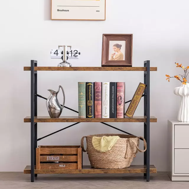 Bookshelf Bookcase Industrial Storage Open Wood Shelf Display Metal Rack Book