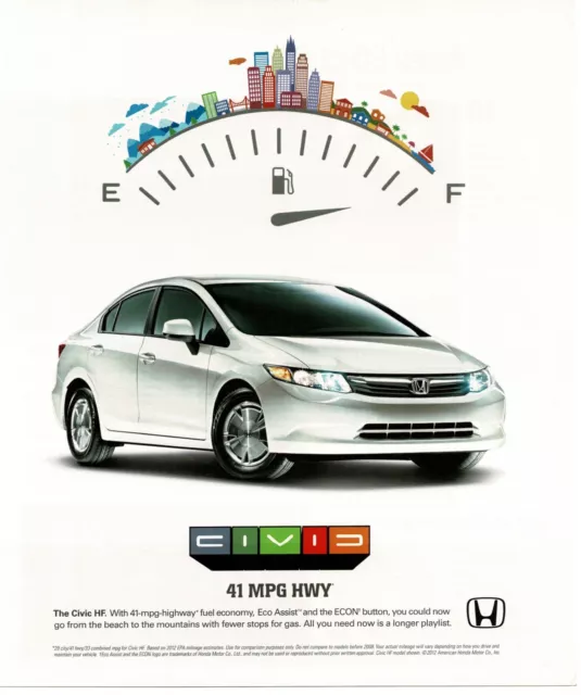 2012 Honda Civic White 4-door Sedan Vintage Print Ad