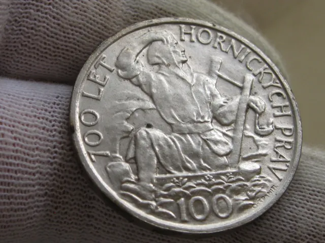 Czechoslovakia 1949 100 Korun Silver Coin, nice! AU
