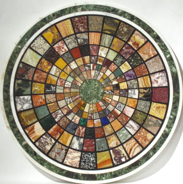 42" Round Marble Table Top multi stones inlaid handmade work Pietra Dura decor