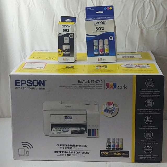 EPSON ECOTANK ET4760 Wireless AllInOne Inkjet Printer With Ink New