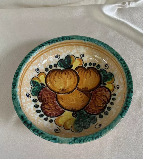 Italian Pottery Serving Bowl/Wall Hanging Handmade Signed Fruit Design 9.5”W 3”T