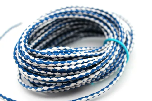 10 yards 30 feet 3MM Royal Blue White Braided Bolo Leather Lace Cord Roll Spool