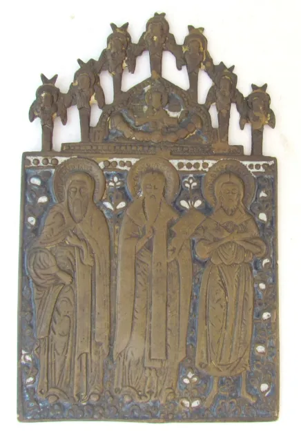 RUSSIAN ICON of SELECTED SAINTS ANTIQUE ORTHODOX BRONZE ENAMEL 18th-19th century