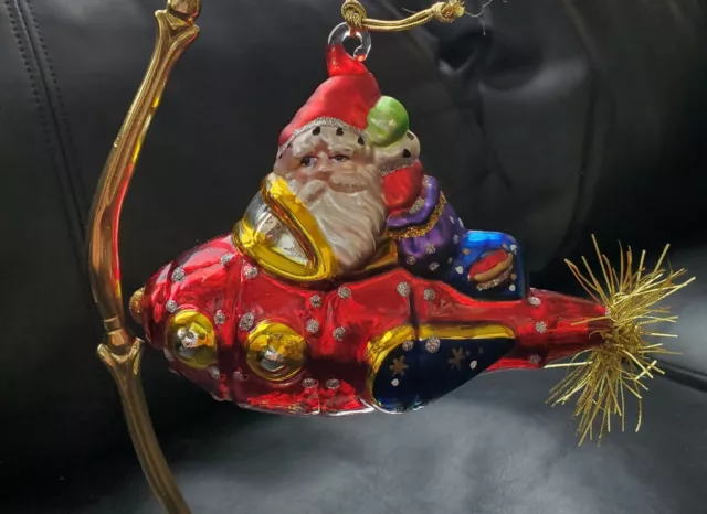 Kurt Adler Pollonaise Santa on a Red & Gold Rocket Ship Glittered