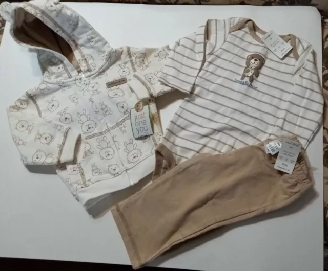 Carters New With Tags Baby Boy 9 Months 3pc Bear Themed Outfit. Light Brown/Bear