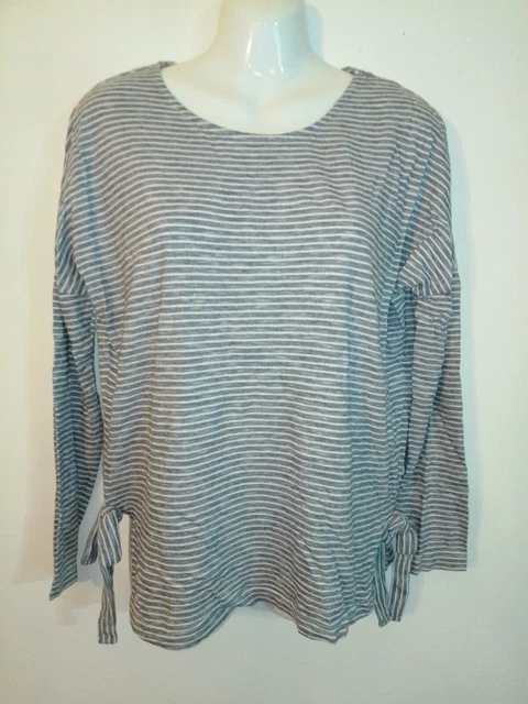 Tu Long Sleeved Grey Mix Striped Top Size 12