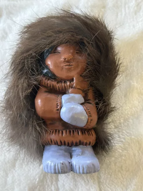 Vintage Inuit Kiana Original Nuni Eskimo Doll Real Fur - Alaska