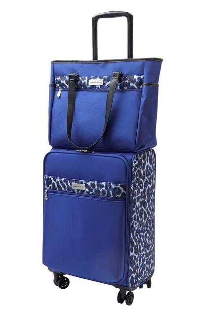 Samantha Brown 22" Spinner with Satchel 2-piece Set-Navy Leopard-NWT