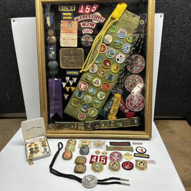 Vintage 70s Boy Scouts Collection of Patches, Badges, Sash, Ring, etc. Eagle