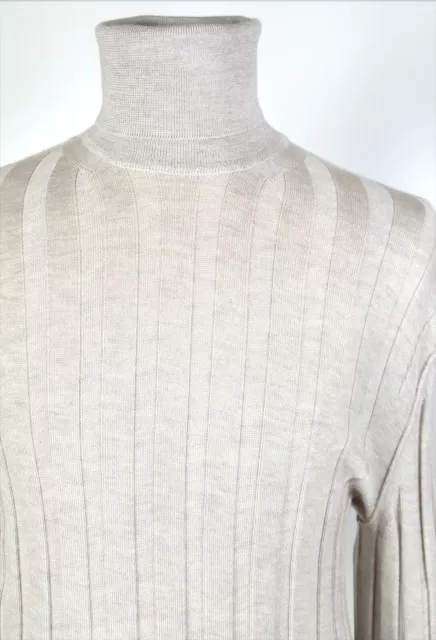 TOM FORD 44 Cashmere Ribbed Turtleneck Slim Fit Sweater Mens Beige Large 2