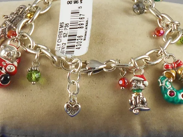 Brighton Silver HOLLY CHRISTMAS Cupcake Dog Cat Bear Holiday Charm Bracelet $98 3