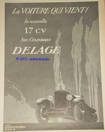 Publicite Ancienne 1927 Delage 17 Cv Six Cylindres Original French Ad Car