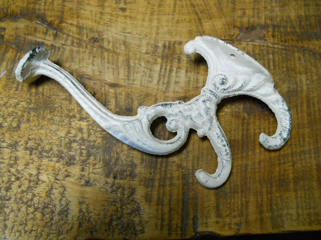 4 Cast Iron White Victorian Style Coat Hooks Hat Hook Rack Hall Tree Restoration