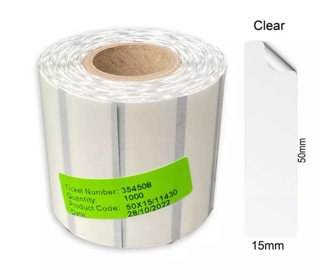 ROLL OF 1000 50mm x 15mm SMALL CLEAR LABELS STICKERS WITH PRINT MARK SEALS