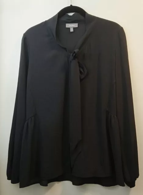 Neiman Marcus Women's Black Tie Neck Long Sleeve Work Wear Blouse, Size Small.