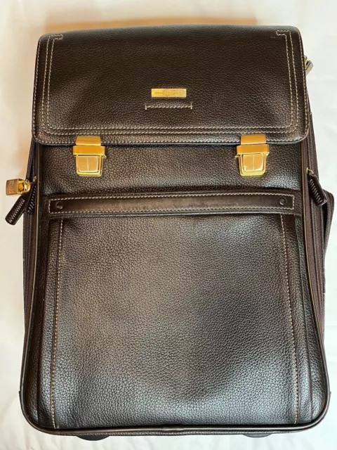 Brooks Brothers Rolling Weekend Leather Carry On Suitcase￼ Brass Buckles