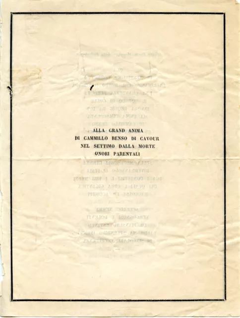 1861 - CONTE DI CAVOUR - settimo dalla morte - Tip. T. Pacini - Colle Val D'Elsa