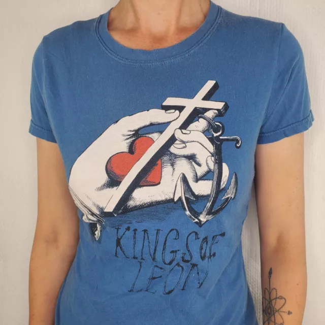 Retro Kings of Leon x Bay Island Hand Cross Anchor Blue T-Shirt Women's Small