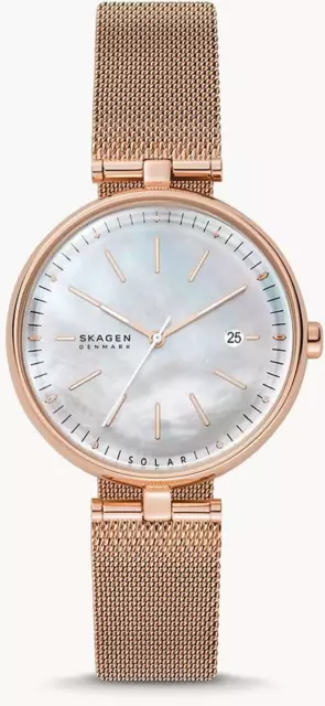 Skagen Damen Armbanduhr Karolina Solarbetriebene Rose-Tone Steel Mesh 36 mm SKW2