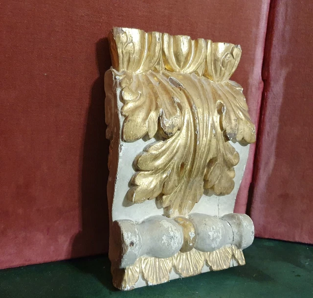 Gilt wood carving panel Corbel bracket Antique french architectural salvage 9 in
