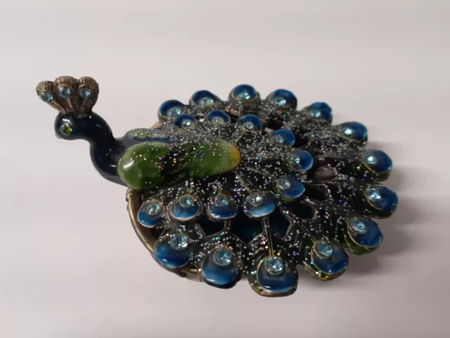 Vintage Jeweleled & Enameled Peacock, Gorgeous 3 long, Trinket-Pill Box