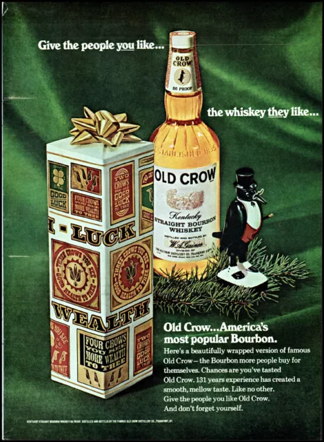 1967 Black croww in tuxedo Old Crow Bourbon gift vintage photo print ad ads54