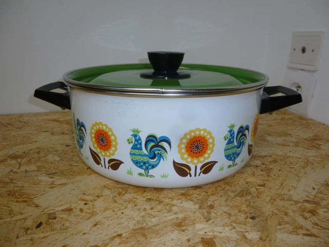 ANCIENNE MARMITE EN tole émaillée avec couvercle / cache pot EUR 20,00