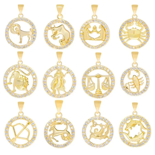 12PCS GOLD PLATED Twelve Pendant Rhinestone Necklaces Zodiac