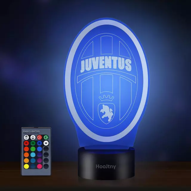 Juventus Lampada per Bambini, Juventus Gadget Calcio Luce Notturna 3D Led, 16 Co