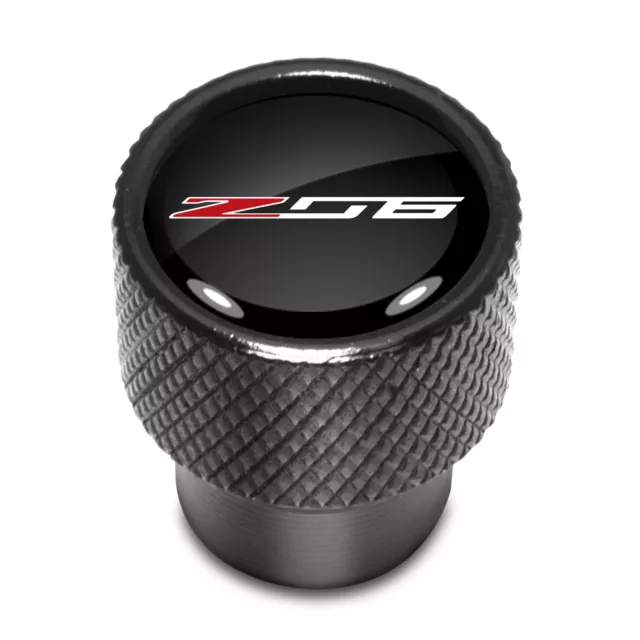 Chevrolet Corvette C7 Z06 Logo in Black on Black Aluminum Tire Valve Stem Caps 2