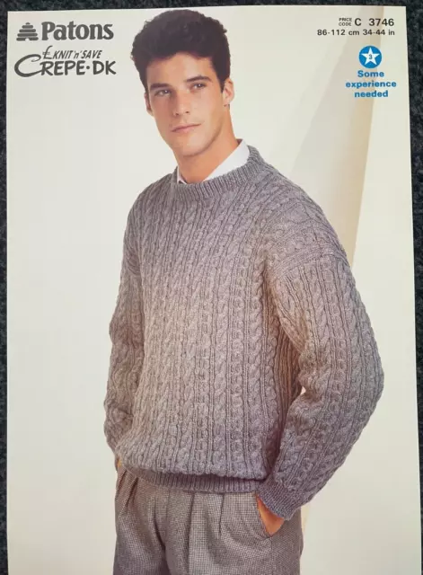 Herren All Over Kabelpullover STRICKMUSTER Langarm Pullover Patons 3746