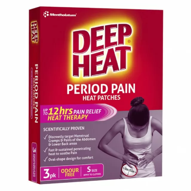 Deep Heat Period Pain Patch Discret Target Menstrual Cramps of the Abdomen 3-PK