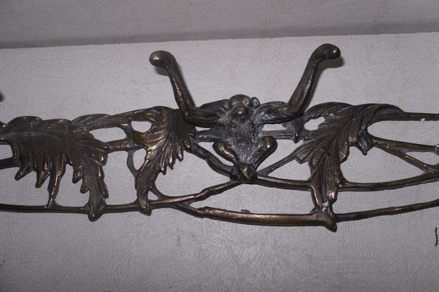 VTG SOLID BRASS Metal Hat Coat Wall RACK Palm Tree MONKEYS Arm Hanging Hooks 20"