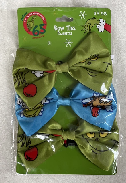 Dr. Seuss THE GRINCH LOT OF 3 Bow Ties Christmas Party Costume Blue Green New