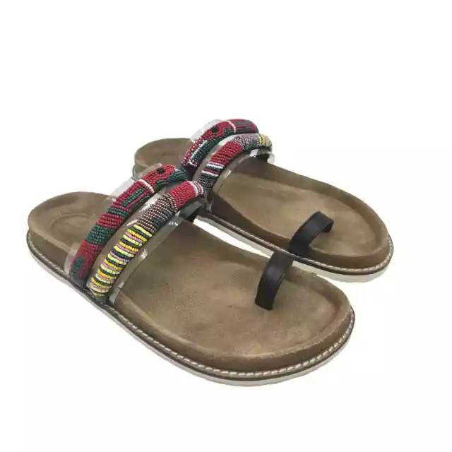 André Assous Women's Beaded Kalina Slide Toe Ring/Loop Sandals Brown Size 9