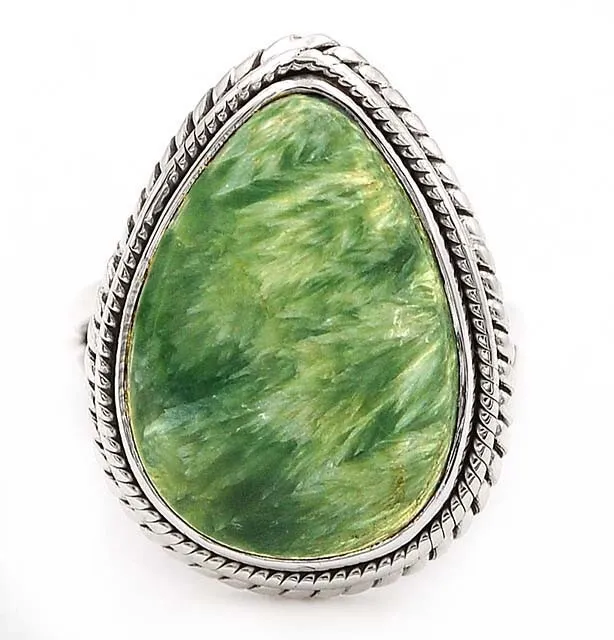 Natural Russian Seraphinite 925 Solid Sterling Silver Ring Jewelry Sz 7 K16-2