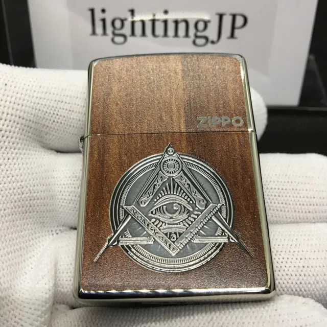 Zippo Lighter Freemason Mythology Symbol Brown Wood Silver 2WD-FREE Japan New