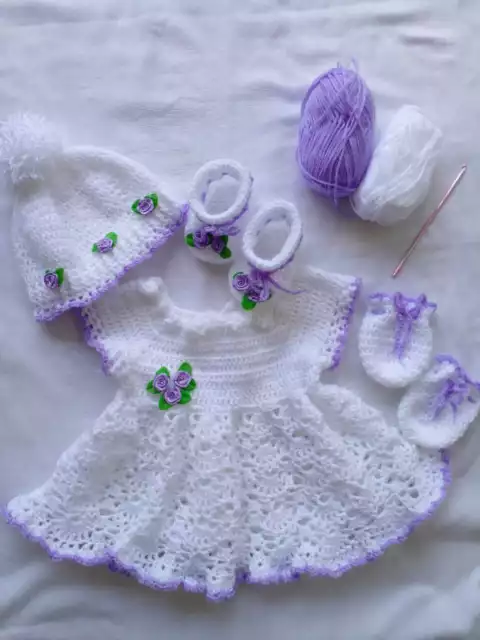 Infant 3 Month Baby Girl Hand Crochet Quality Dress Set Newborn Baby Costume set