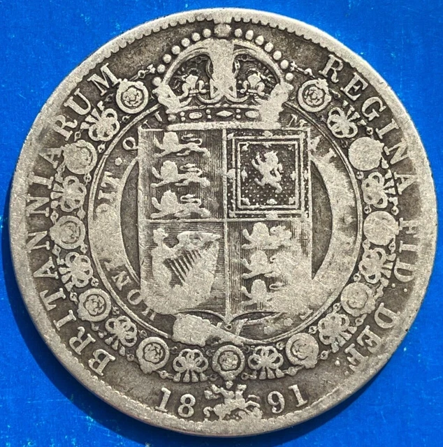 Gb 1891 Queen Victoria Silver Half Crown Coin, In Fine Grade.