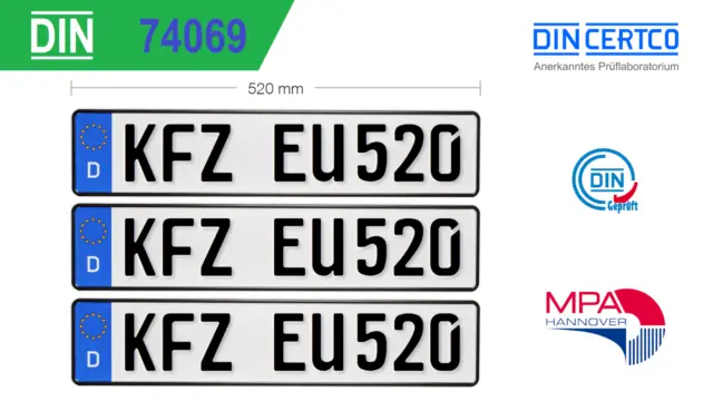 2x Kfz Kennzeichen 52x11cm Wunschkennzeichen zertifiziert PKW  Autokennzeichen