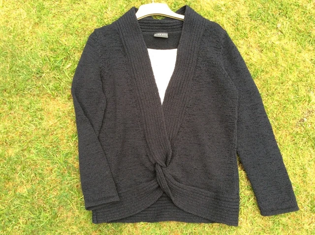 Alex & Co Größe 14 marineblau und beige Twist vorne Sommergewicht Baumwolle Strickpullover
